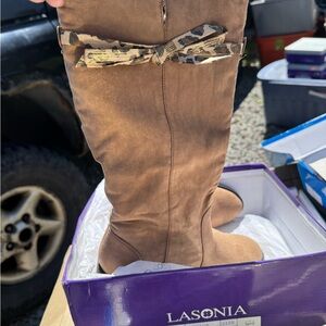 Onia Brown Over the Knee Boots with Leopard Bow